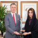 Ameera Abdel Rahim Binkaram with HMH CEO Laurent A. Voivenel